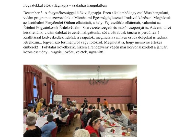 Fogyatékkal élők világnapján családias hangulatú ünnepet tartottunk