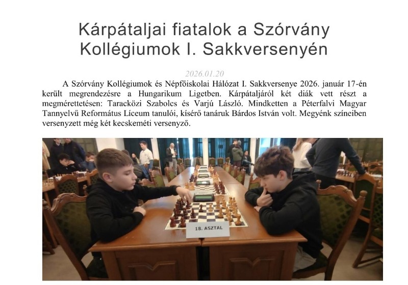 Kárpátaljai fiatalok a Szórvány Kollégiumok I. Sakkversenyén