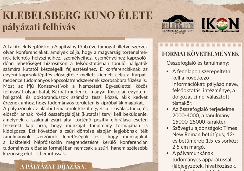 Pályázati felhívás - Klebelsberg Kunó élete