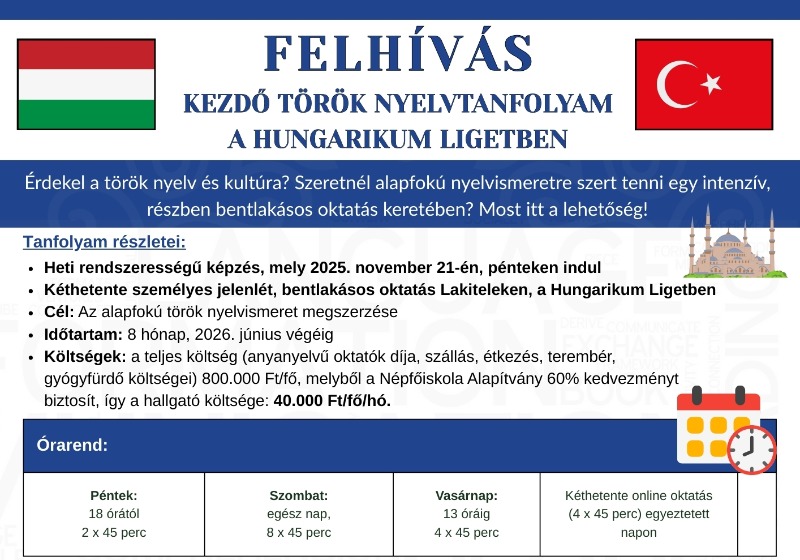 Kezdő török nyelvtanfolyam a Hungarikum Ligetben - Felhívás